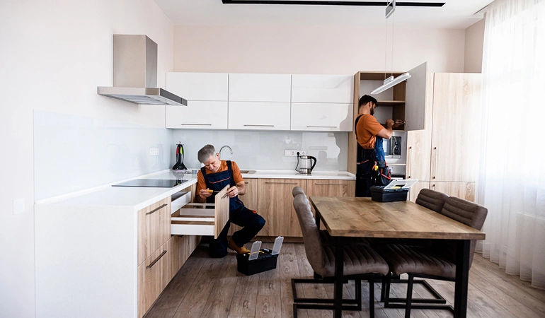 Professional residential repair team at work