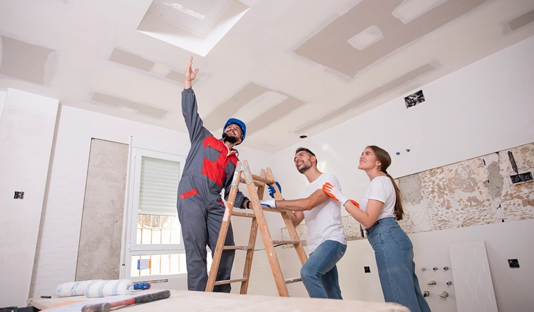 Professional residential repair team at work