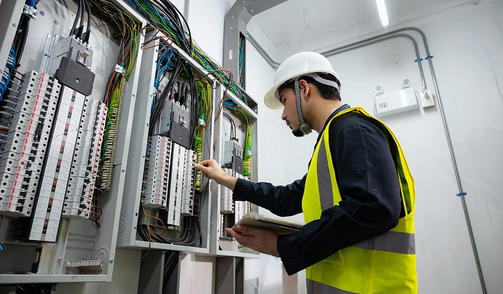 Licensed electrician repairing electrical panel