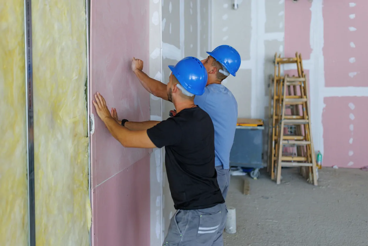 Skilled drywall contractors at work