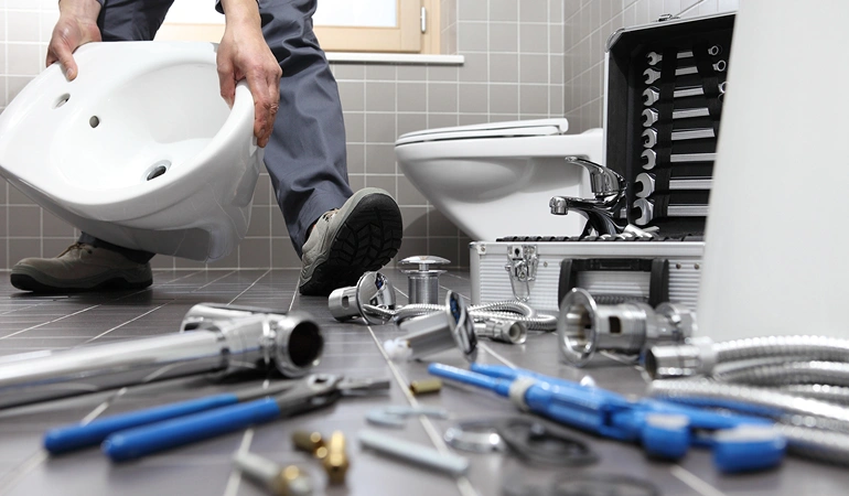 Lodi CA commercial bathroom renovation in progress